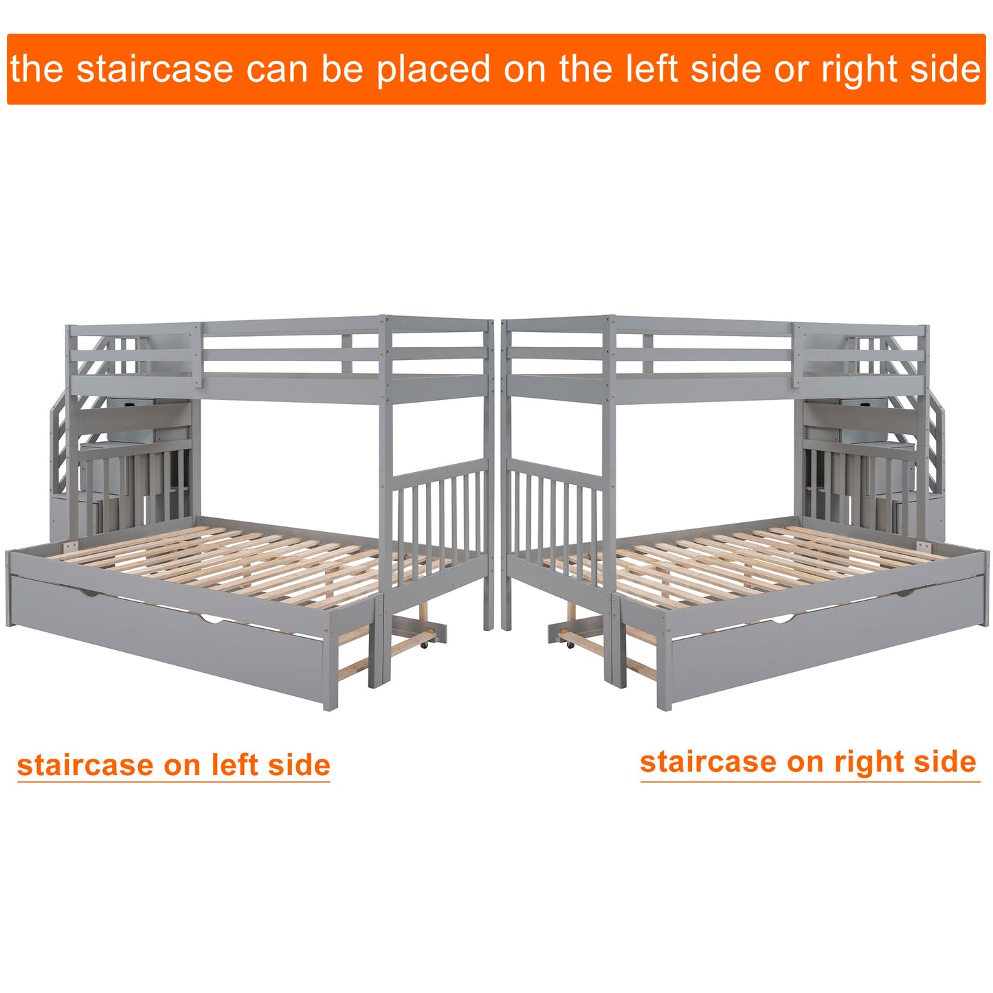 Twin Over Twin / Full Bunk Bed With Twin Size Trundle - Gray