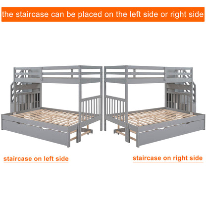 Twin Over Twin / Full Bunk Bed With Twin Size Trundle - Gray