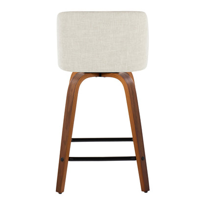 Toriano - Mid-Century Modern Fixed Height Counter Stool Square Footrest (Set of 2) - Walnut / Cream