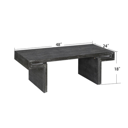American Vintage Industrial Coffee Table, Premium Reclaimed Wood Texture, Double Tier Structure - Antique Black