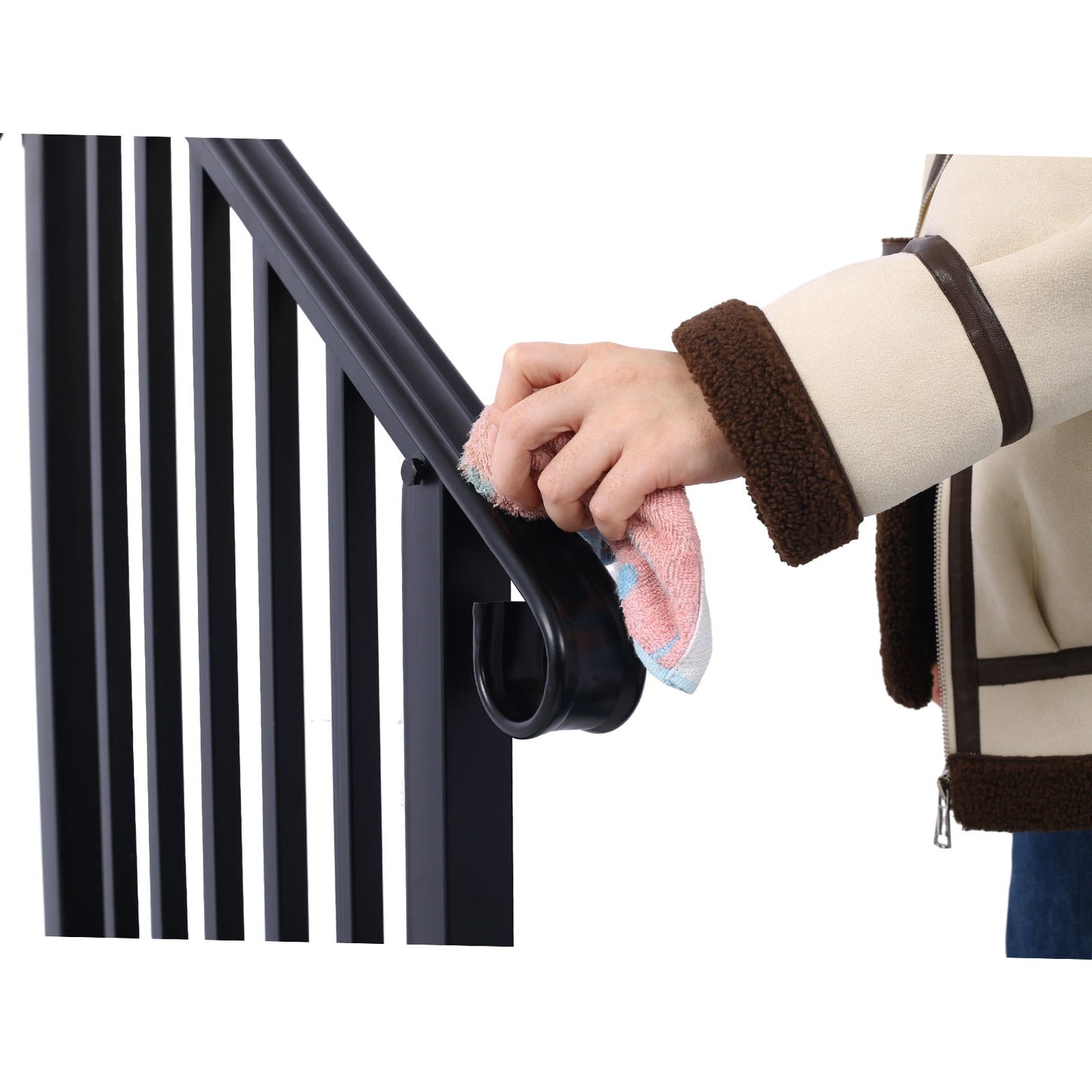 Handrails For Outdoor Steps, Fit 2 Or 3 Steps Outdoor Stair Railing, Picket#2 Wrought Iron Handrail, Flexible Porch Railing, Transitional Handrails For Concrete Steps Or Wooden Stairs - Black