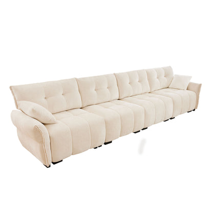 Modern 4 Seater Sofa Frame, Premium, High Resilience Cushions - White