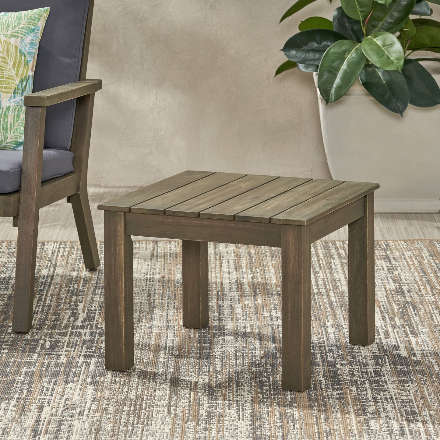 Halcyon - Outdoor Side Table With Slat Design And Acacia Wood Frame - Gray