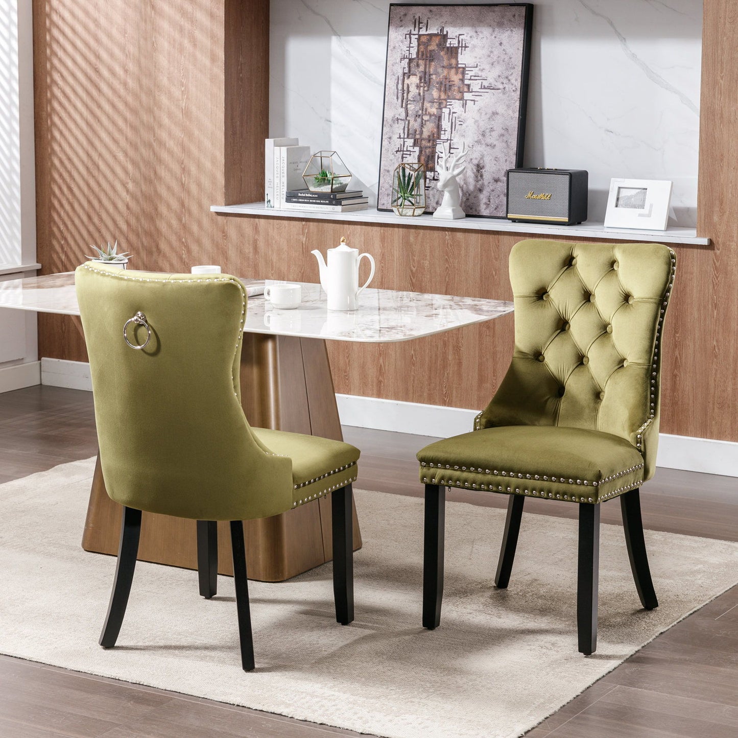 Nikki - Modern, High-End Tufted Solid Wood Contemporary Velvet Upholstered Dining Chair With Wood Legs Nailhead Trim (Set of 2) - Olive Green