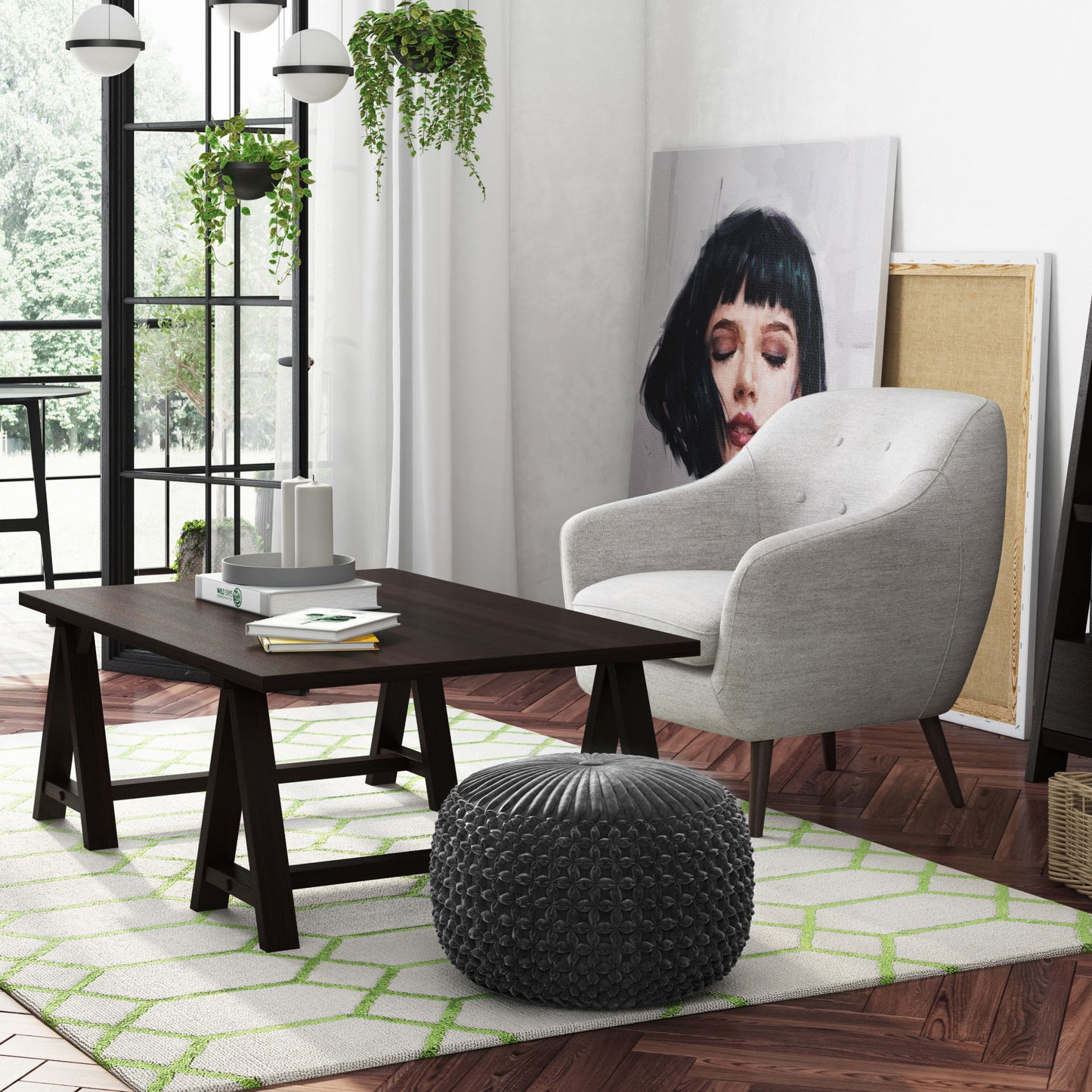 Renee - Round Pouf - Slate Gray