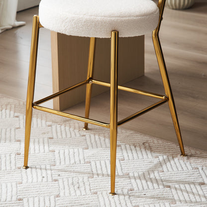 Modern Teddy Fabric Upholstered Bar Stools (Set of 2) - White / Gold