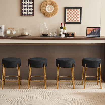 Round Bar Stools (Set of 2), Contemporary Upholstered Dining Stools For Kitchens, Coffee Shops And Bar Stores - Black / Gold