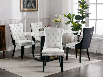 Nikki - Modern, High-End Tufted Solid Wood Contemporary And Velvet Upholstered Dining Chair With Wood Legs Nailhead Trim (Set of 2) - White / Black