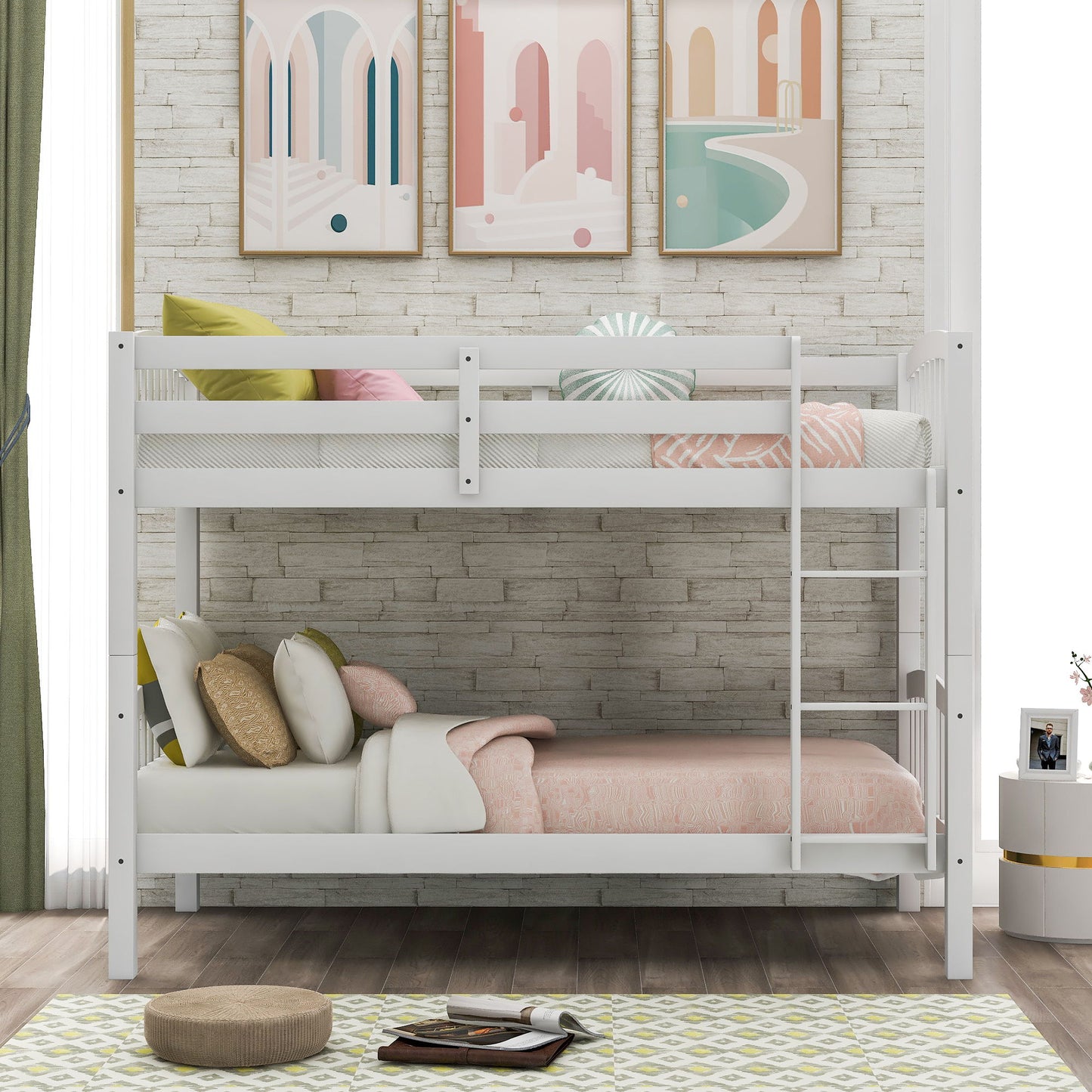 Twin Over Twin Bunk Bed & Ladder - White