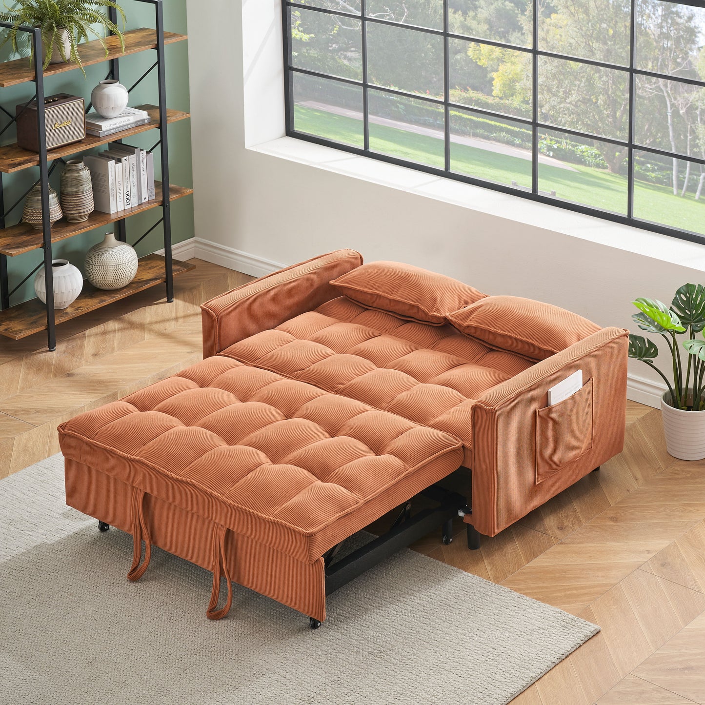 Folding Sofa Bed, Adjustable Back, Access Sofa, Recliner, Single Bed - Orange