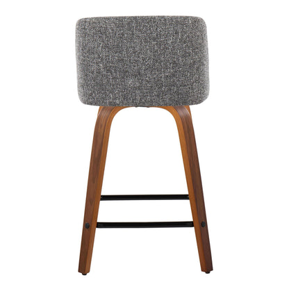 Toriano - Mid-Century Modern Fixed Height Counter Stool With Swivel With Square Footrest (Set of 2) - Walnut / Gray