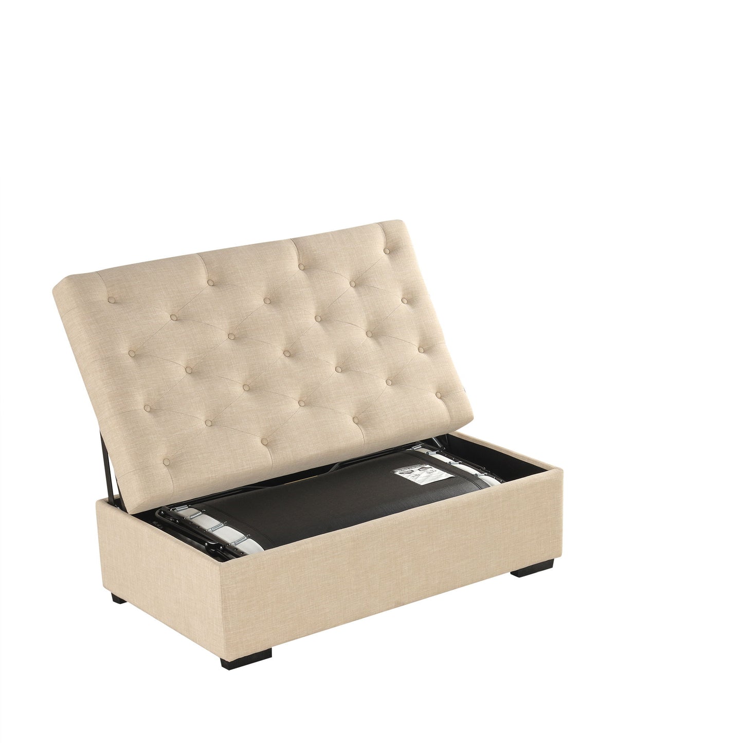 Convertible Folding Sofa Bed Ottoman With Memory Mattress And Tufted Design - Beige