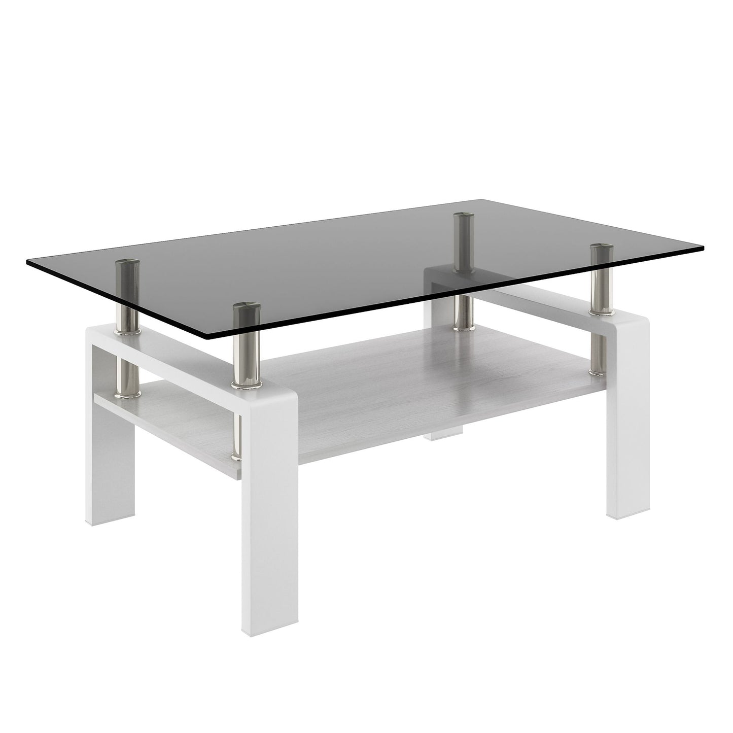 Modern Rectangular Coffee Table With Tempered Glass Top Layer, Table For Living Room - Gray
