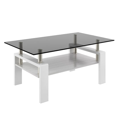 Modern Rectangular Coffee Table With Tempered Glass Top Layer, Table For Living Room - Gray