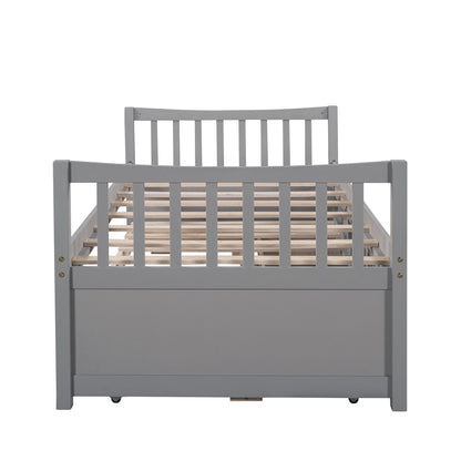 Twin Size Daybed With Trundle And Drawers - Gray