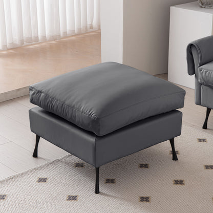 Modern Sectional Technical Leather L-Shaped Sofa Couch With Convertible Ottoman - Dark Gray