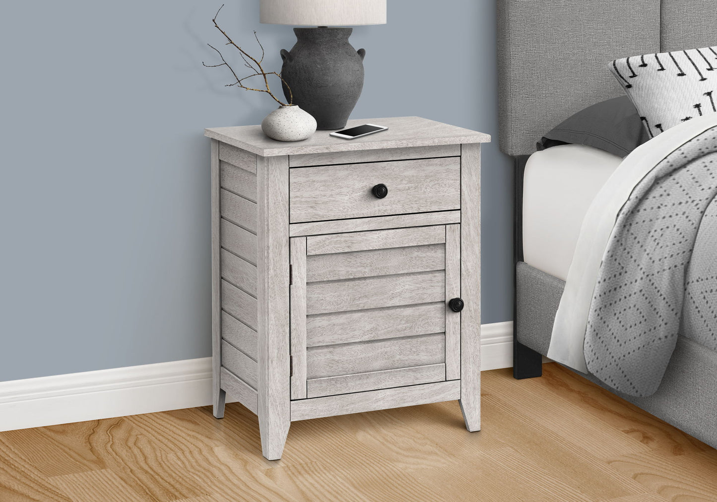 Accent Nightstand, Storage Drawer, Transitional - Gray Wash