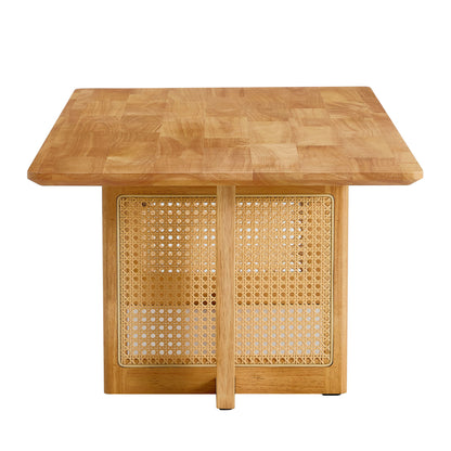 Rubber Wood And Solid Wood Coffee Table Modern Minimalist Rattan Weaving Design, Living Room Balcony, Multifunctional Small Sized Furniture - Natural