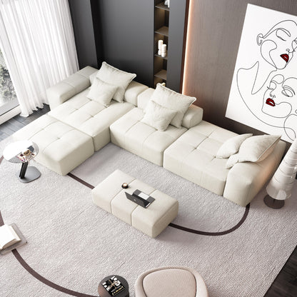 Modern Oversized Modular Sectional Sofa, Sparkling Fabric Soft Cushion Sofa With 6 Pillows, 6 Pieces Diy Combination Tufted Sofa, No Assembly Required - Beige