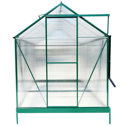 6.3'x12.2'x7' Polycarbonate Greenhouse, Heavy Duty Outdoor Aluminum Walk-In Green House Kit With Rain Gutter, Vent And Door For Backyard Garden - Green
