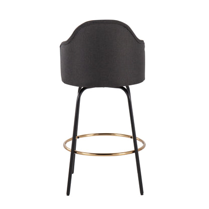 Ahoy - Contemporary Fixed Height Counter Stool Round Gold Footrest (Set of 2) - Charcoal / Black