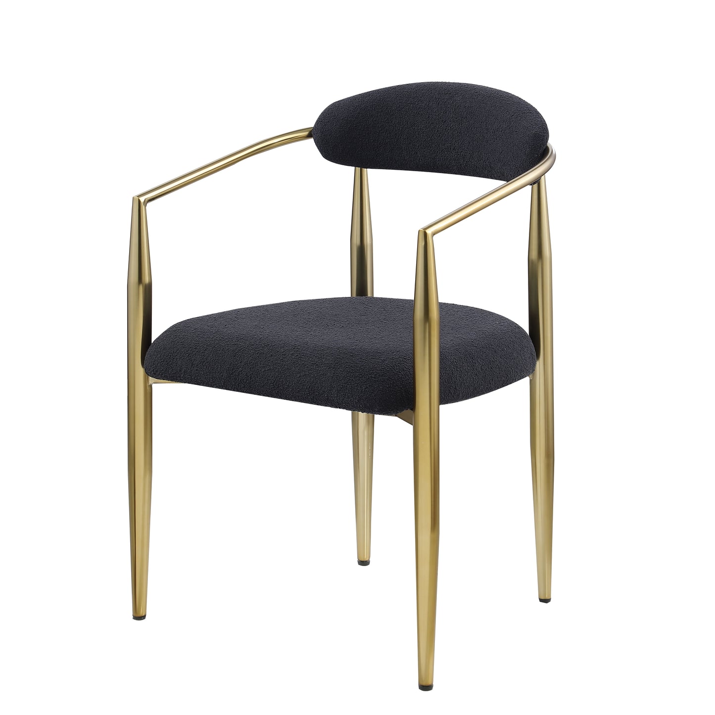Dining Chairs (Set of 2), Mid-Century Modern Dining Chairs, Kitchen Dining Room Chairs, Round Boucle Backrest Sherpa Dining Chair With Metal Legs - Black / Gold