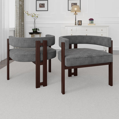 Modern Accent Chair Teddy Upholstered Armchair With Open Back 3 Legs Barrel Dining Chair Comfy Side Chair (Set of 2) - Gray