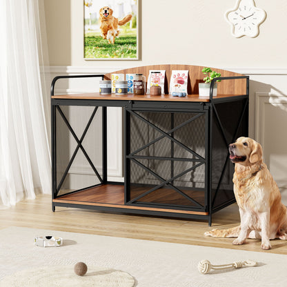 Heavy Duty Large Dog Crate Furniture For Large Medium Dog, Farmhouse Wooden Dog Kennel Indoor End Table, Decorative Pet House For Large Dogs - Brown