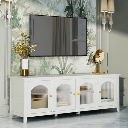 StylishTVcabinet, Entertainment CenterTV Stand, TVconsoletable, Media Console, Solidwood Frame, Changhong Glass Door, Metal Handle - Antique White