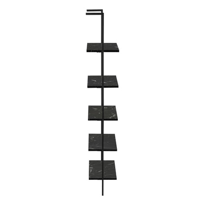 Bookshelf, Bookcase, Etagere, Ladder, 5 Tier, For Office, Marble Look Contemporary & Modern - Black