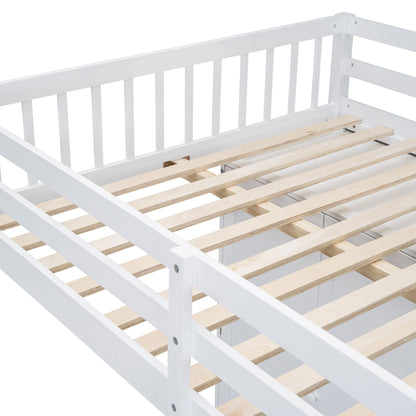 Full Over Twin Bunk Bed With Wardrobe, Drawers - White