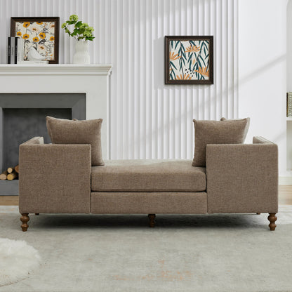 Upholstered Chaise Lounge Indoor With Nailheads, Sleeper Sofa Couch With 4 Throw Pillows & 2 Bolsters, Daybed With Rubberwood Legs - Taupe