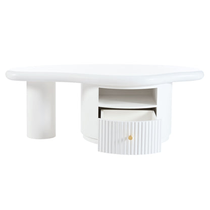 Cloud - Coffee Table, Irregular Shape Coffee Table With 1 Dreawer And Shelf For Living Room - White