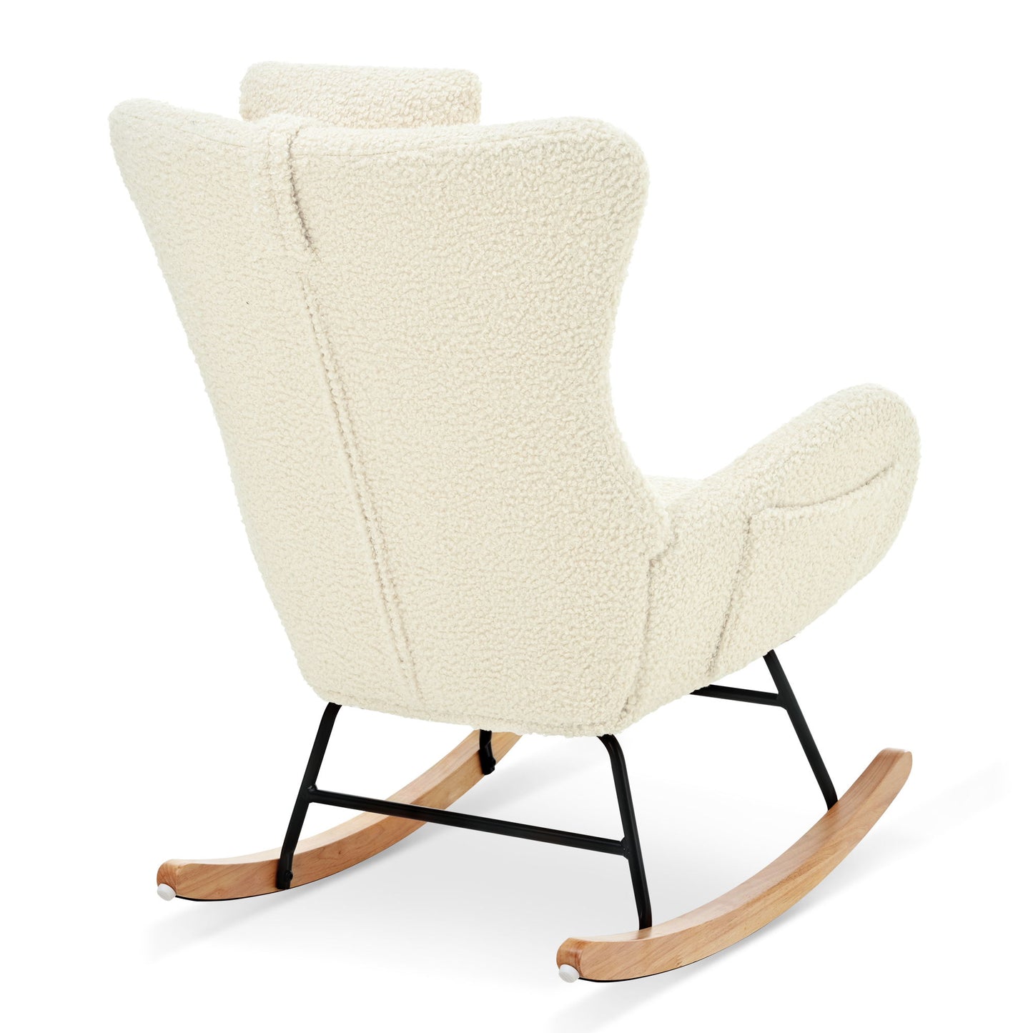 Rocking Chair Nursery, Teddy Upholstered Rocker Glider Chair With High Backrest, Adjustable Headrest & Pocket, Comfy Glider Chair For Nursery, Bedroom, Living Room, Offices, Rubber Wood - Beige