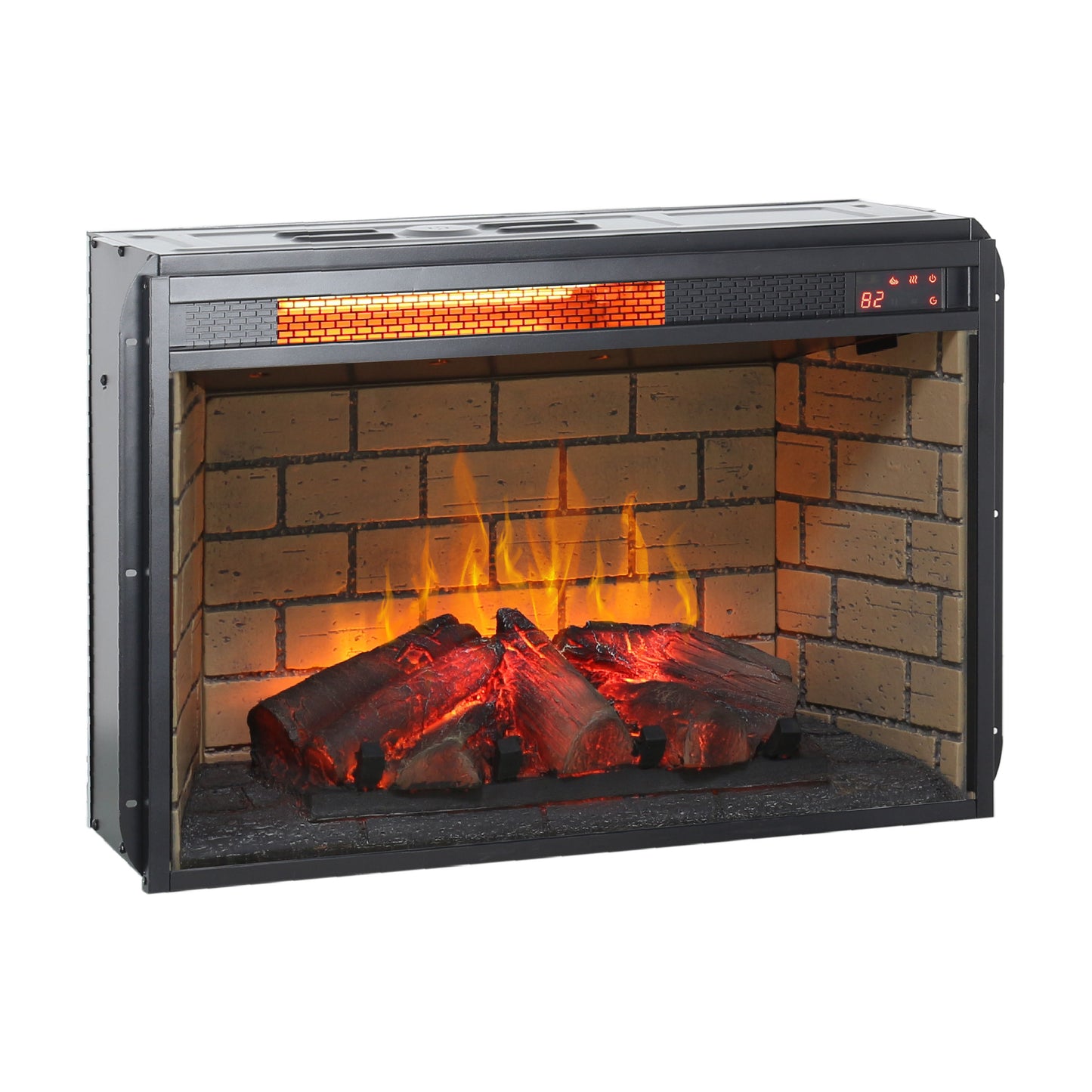 26" Infrared Quartz Heater Fireplace Insert -Woodlog Version With Brick - Antique Black