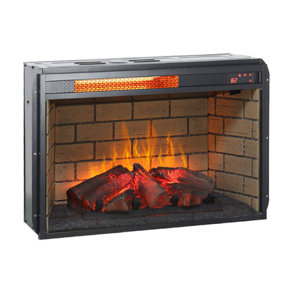 26" Infrared Quartz Heater Fireplace Insert -Woodlog Version With Brick - Antique Black
