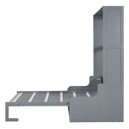 Queen Size Murphy Wall Bed With Cushion, Space Saving - Gray