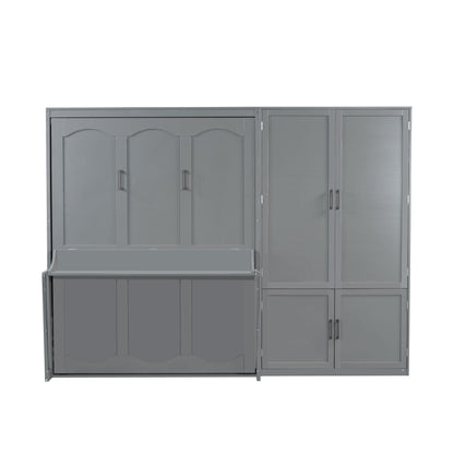 Queen Size Murphy Elegant Wall Bed With Closet - Gray
