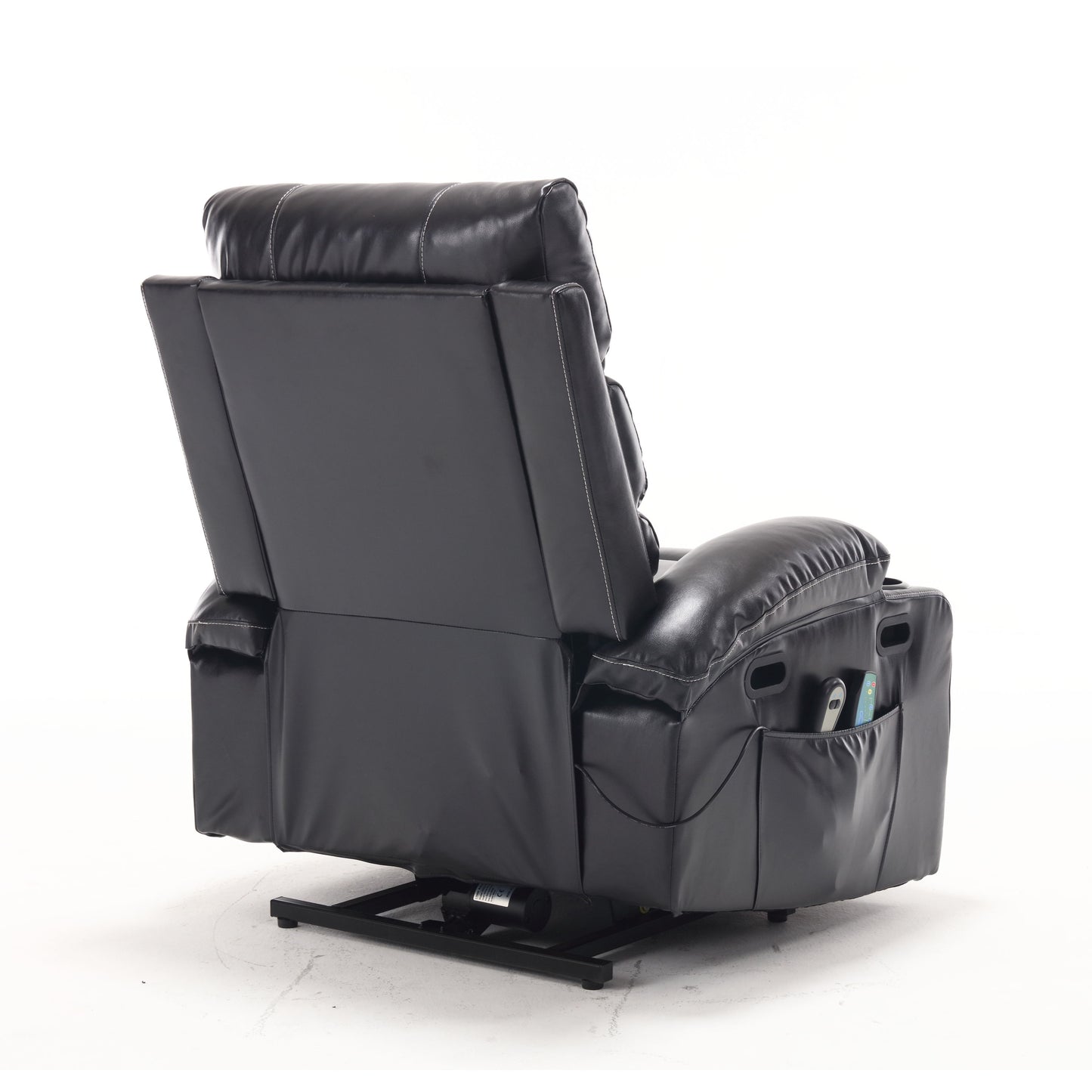 Large Size Electric Power Lift Recliner Chair Sofa, 8 Point Vibration Massage And Lumber Heat, Remote Control, Side Pockets And Cup Holders - Black
