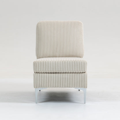 Modular Sectional Sofa Armless Seat Module, Corduroy Sectional Couch, Single Couch Modular Armless Accent Chair With Back Cushion - Beige