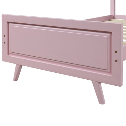Twin Platform Bed Frame Mattress Foundation With Headboard And Slat Support - Pink