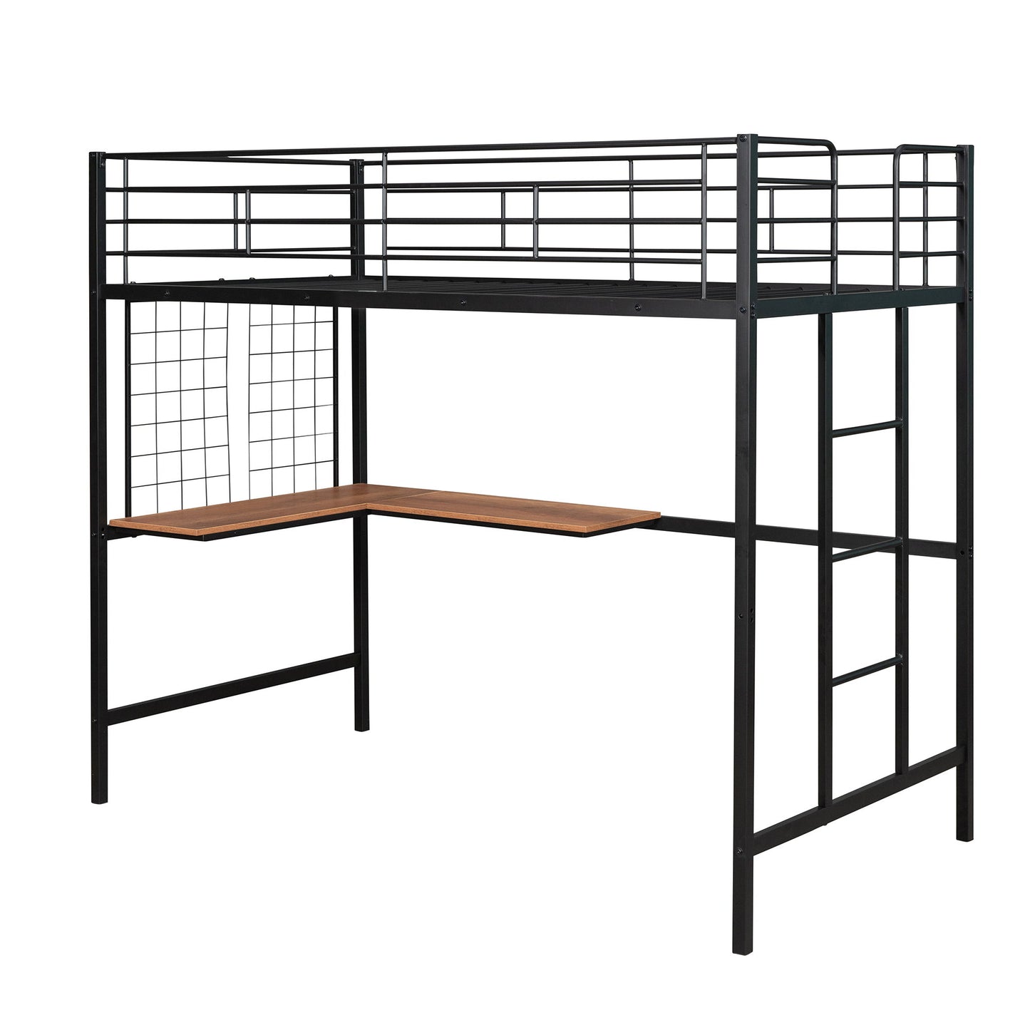 Twin Loft Bed With Desk And Grid - Black