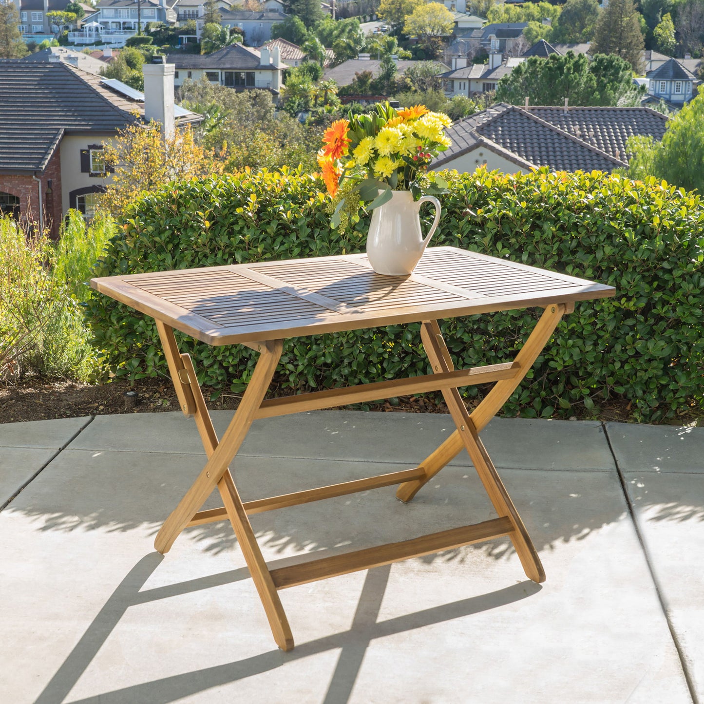Blissique - Outdoor Foldable Wood Dining Table With Slat Design - Natural