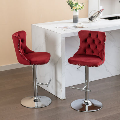 Swivel Velvet Barstools Adjusatble Seat Height From 25-33", Chrome Base Bar Stools With Backs Comfortable Tufted For Home Pub And Kitchen Island, 1712Wr (Set of 2) - Wine Red / Burgundy