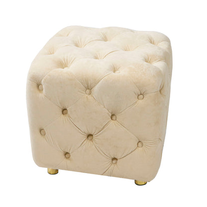 Modern Velvet Upholstered Ottoman, Exquisite Small End Table, Soft Foot Stool, Dressing Makeup Chair, Comfortable Seat For Living Room, Bedroom, Entrance - Beige