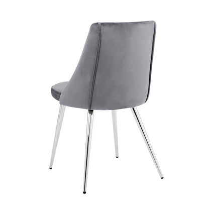 Modern Velvet Dining Chairs, Upholstered Accent Chairs With Chrome Legs For Home And Kitchen - Gray