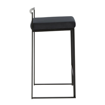 Fuji - Contemporary Stackable Counter Stool (Set of 2) - Black - Velvet