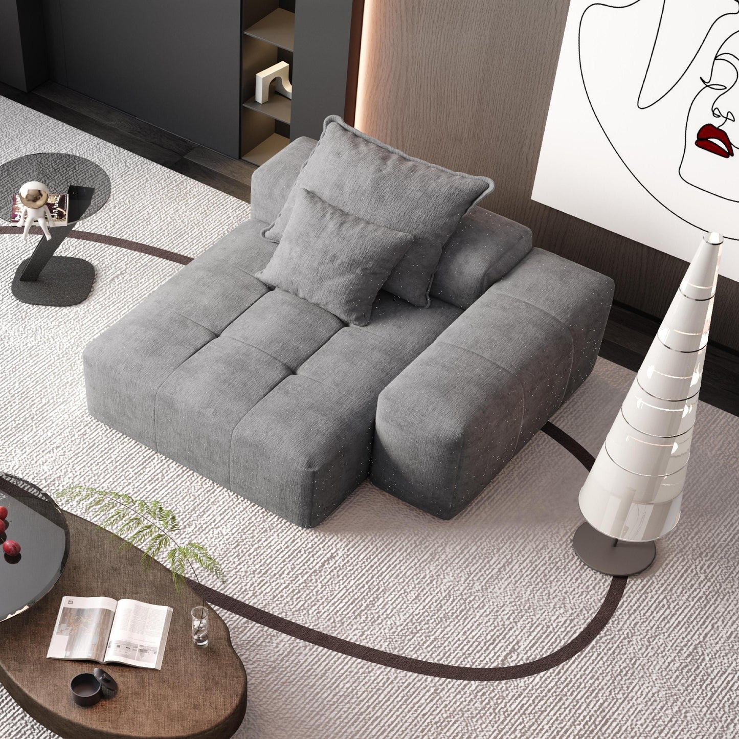 Modern Oversized Modular Sectional Sofa, Sparkling Chenille Fabric Soft Cushion Sofa With 2 Pillows, Diy Combination Tufted Sofa, No Assembly Required - Gray