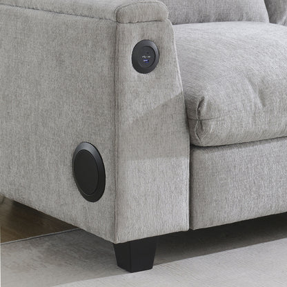 Sectional With Bluetooth Speaker Comfy Cloud Couch Set With Drop Down Table Cup Holders, USB Charger Storage Armrest Wide Seat Sofa - Gray