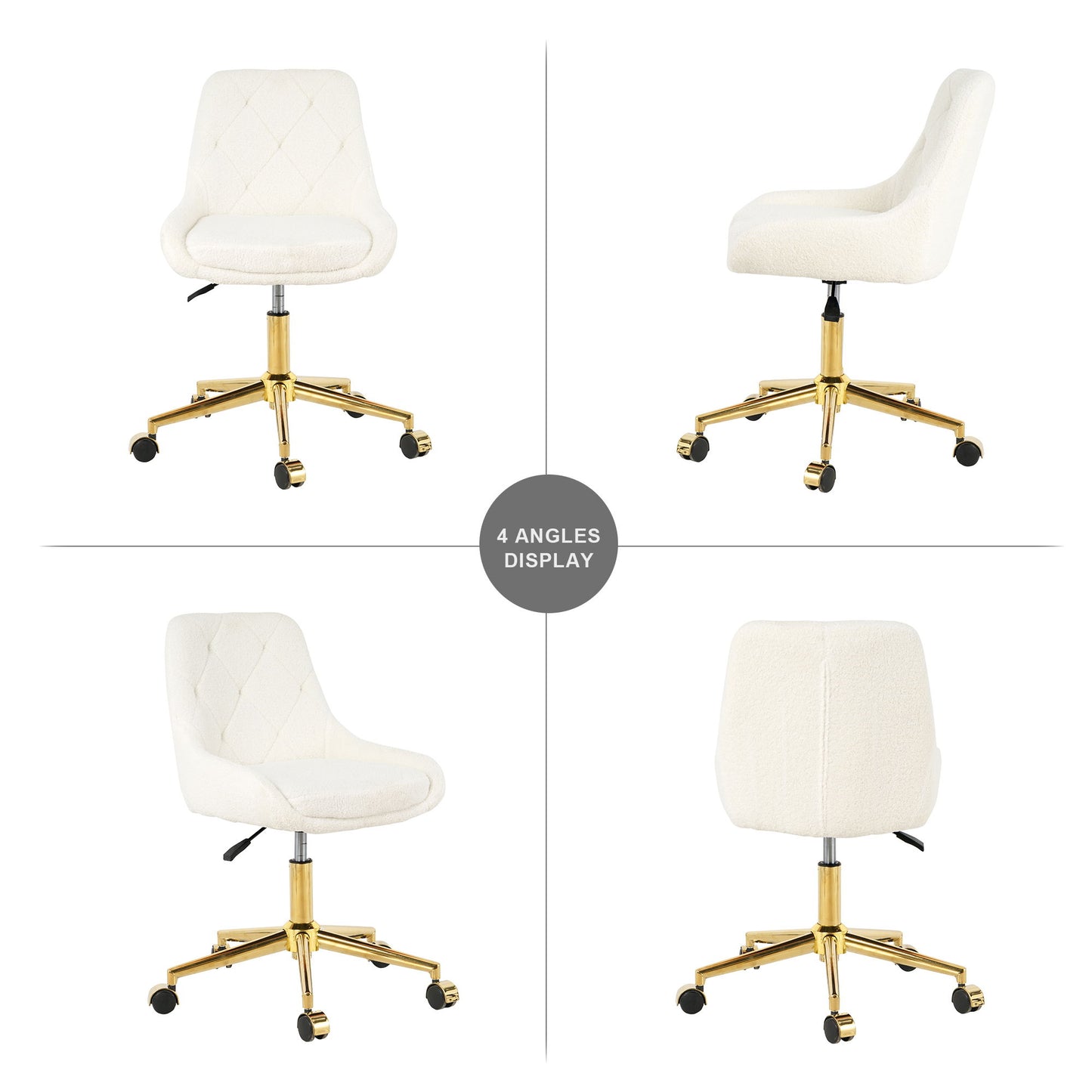 Modern Teddy Fleece Fabric Dining Chair With Gold Legs, Soft And Comfortable, Adjustable, Space Saving - Beige
